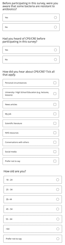 A photo of the survey questions